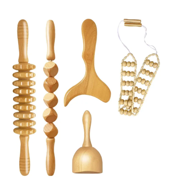 Set de Rouleaux de Massage Anti-Cellulite en Bois — Drainage & Détente
