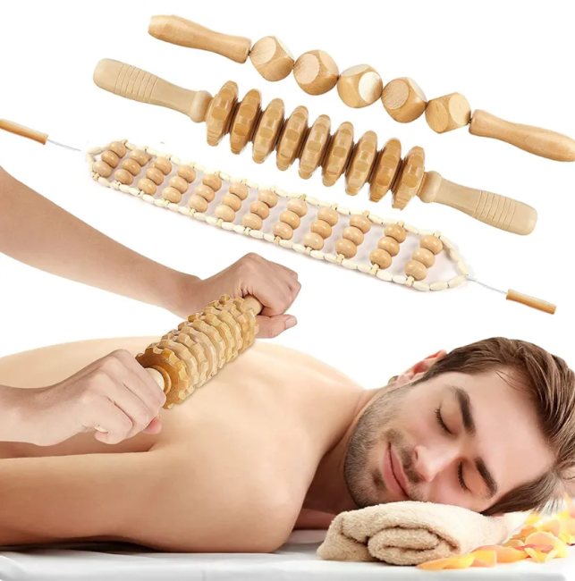Set de Rouleaux de Massage Anti-Cellulite en Bois — Drainage & Détente