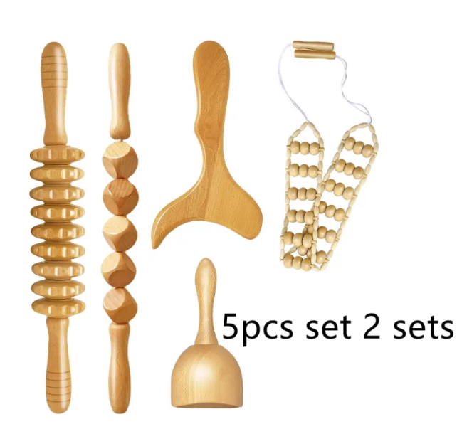 Set de Rouleaux de Massage Anti-Cellulite en Bois — Drainage & Détente