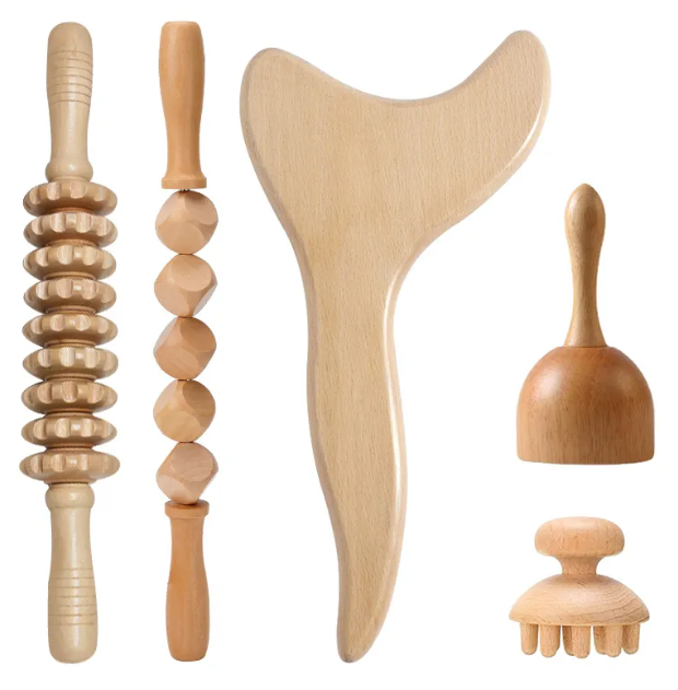 Set de Rouleaux de Massage Anti-Cellulite en Bois — Drainage & Détente