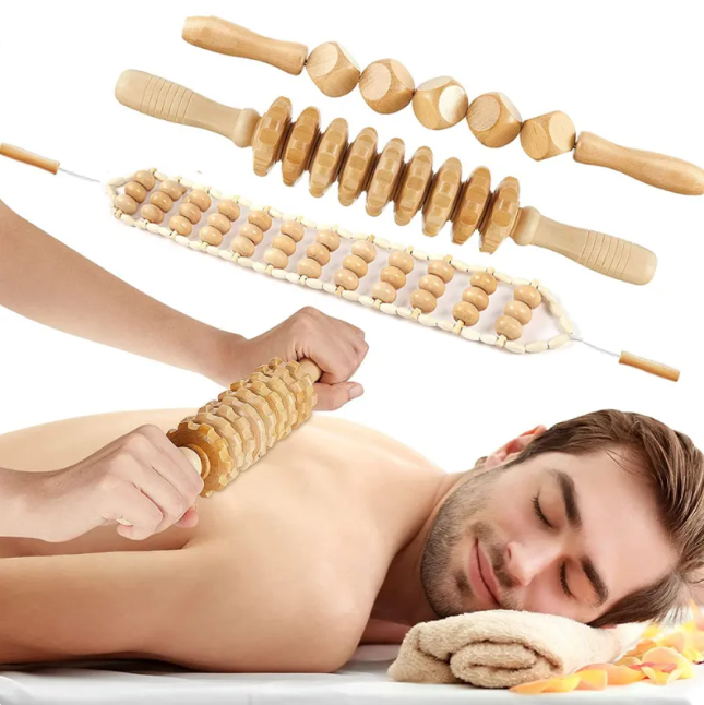 Set de Rouleaux de Massage Anti-Cellulite en Bois — Drainage & Détente