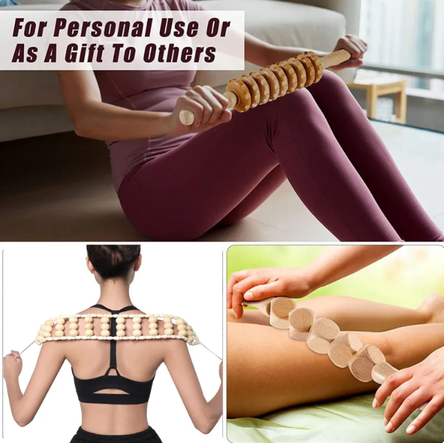 Set de Rouleaux de Massage Anti-Cellulite en Bois — Drainage & Détente